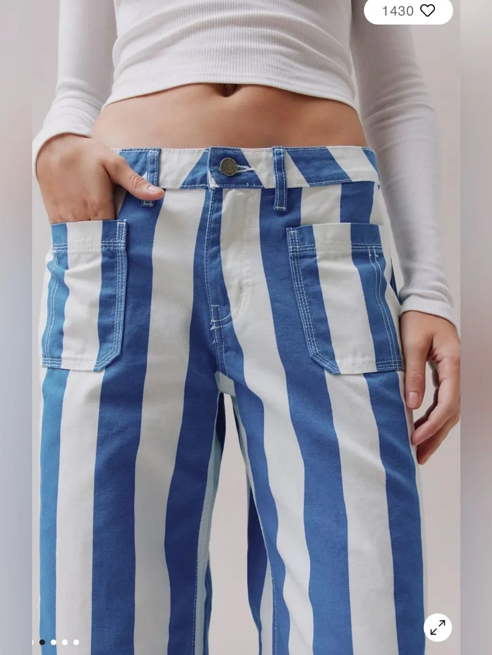 Urban Outfitters BDG Eva Canvas Wide Leg Crop Pant Blue Striped Pants Size 27 - Picture 3 of 15